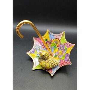 Vintage NYCO Cloisonne Enamel Art Umbrella w/ Duck Figurine Spring Easter Decor